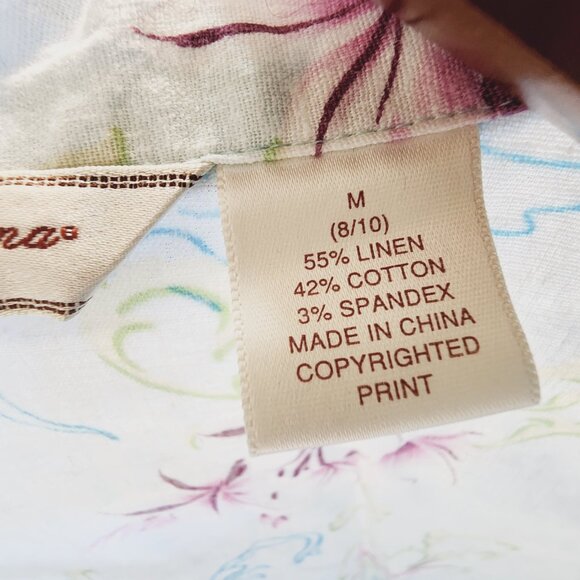 Tommy Bahama Girls Button Down Shirt Collar Floral Print M/8-10 Linen Blend - Picture 2 of 13